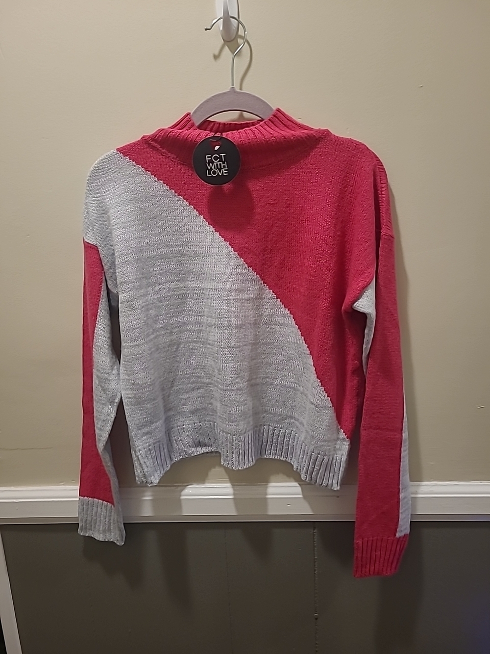 FCT With Love Pink and Light Gray Colorblock Sweater Medium